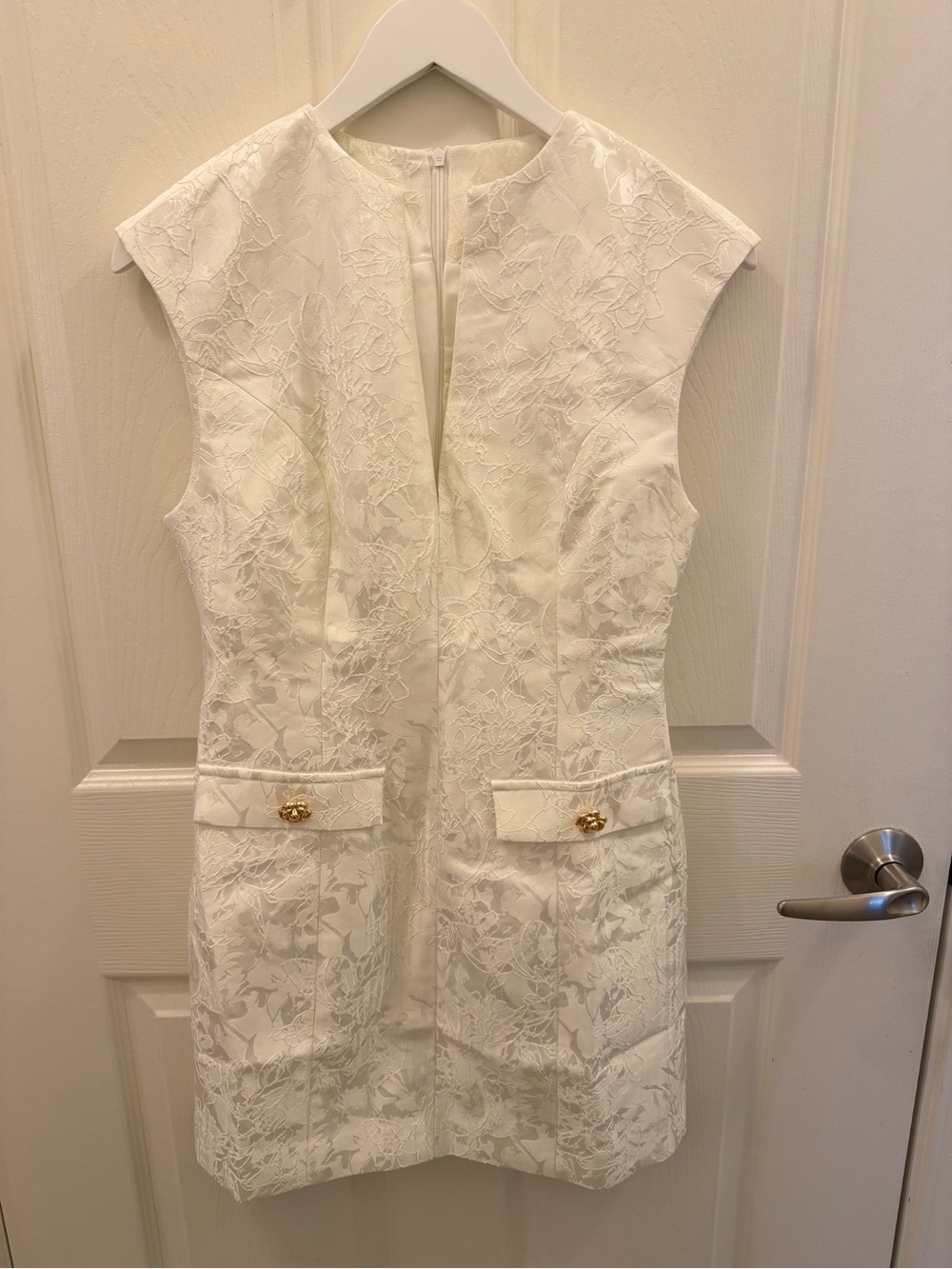 Commense White Floral Mini Dress with Gold Buttons